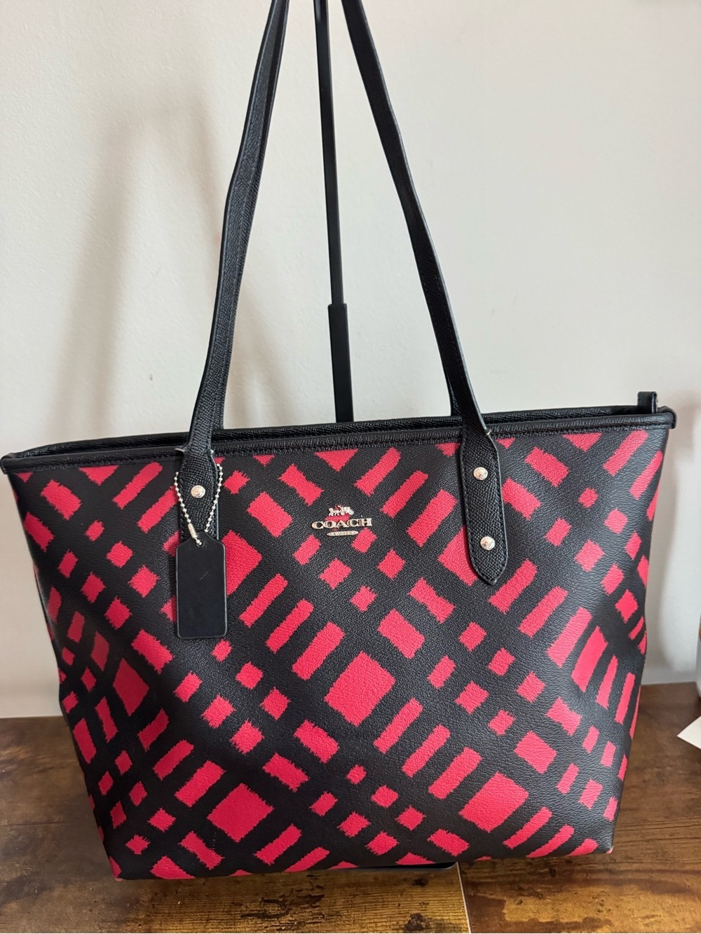 Coach Large Red & Black Patterned Tote Bag